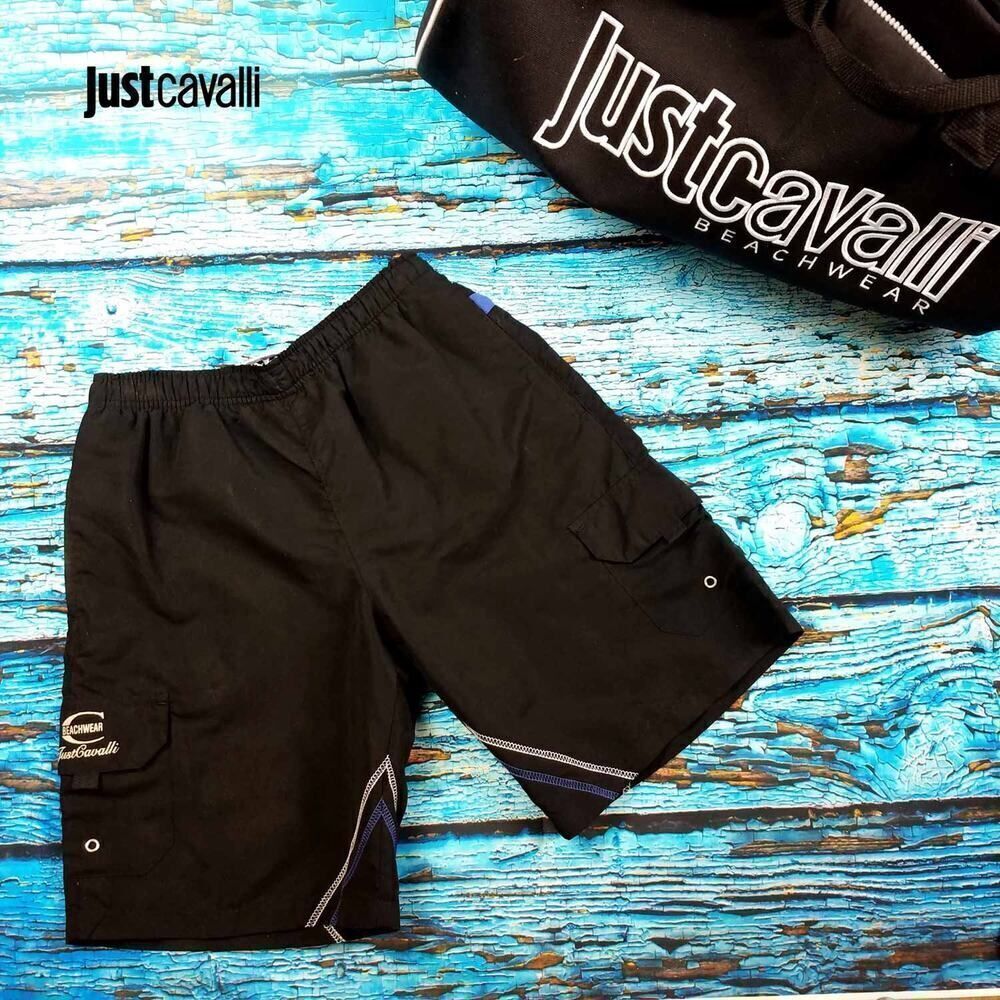 New Just Cavalli Men Black Surf Board Swim Shorts Beach Volleball Sports Trunks